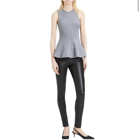 Theory classic peplum stretch knit top black and white knit size small - Picture 1 of 12
